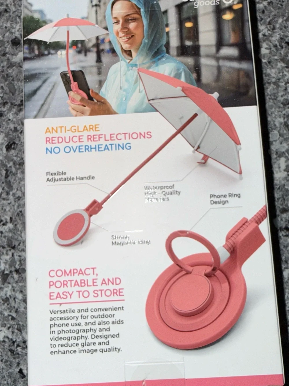 Gabba Goods Pink Magnetic Phone Umbrella with Ring Holder